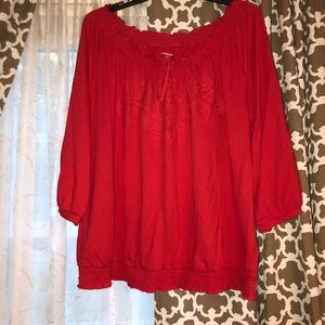 Red cotton blouse with subtle embroidery 3xl